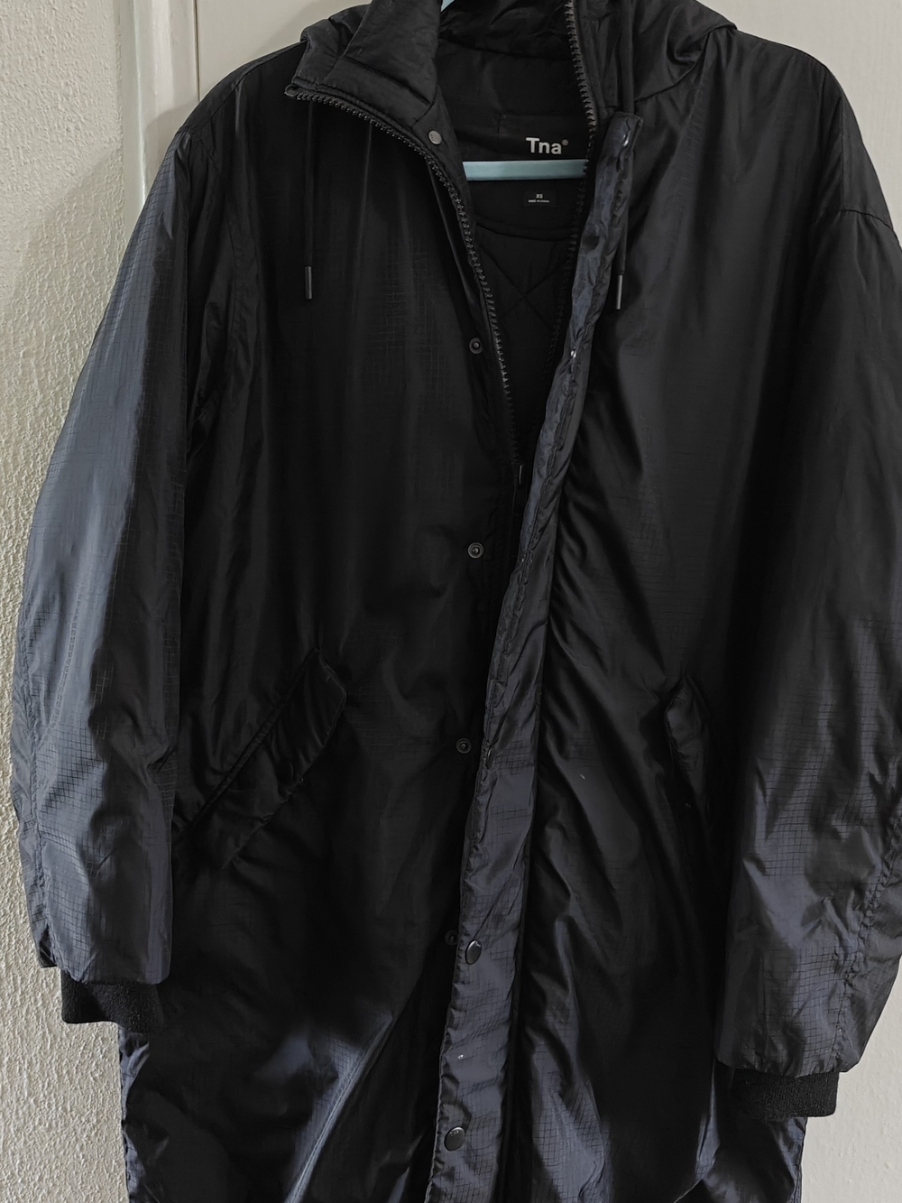 Aritzia TNA Oversized Black Long Hooded Puffer Coat